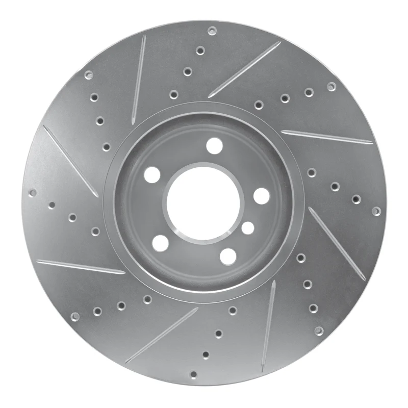 R1 10-18 BMW 535I GT Left Front Drilled & Slotted Silver Brake Rotor - Image 2