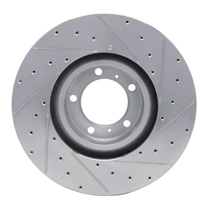R1 10-24 Audi RS e-Tron GT Left Front Drilled & Slotted Silver Brake Rotor - Image 5