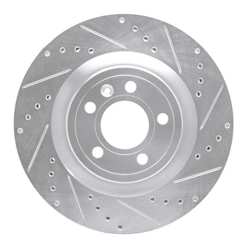 R1 11-14 Ford Mustang Front Right Drilled & Slotted Silver Brake Rotor