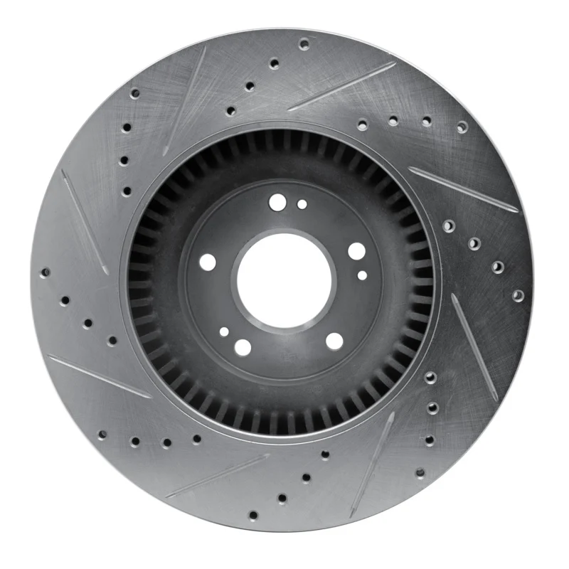 R1 11-17 Genesis G80 Front Right Drilled & Slotted Silver Brake Rotor - Image 4