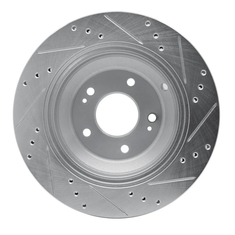 R1 11-17 Hyundai Equus Rear Left Drilled & Slotted Silver Brake Rotor - Image 4