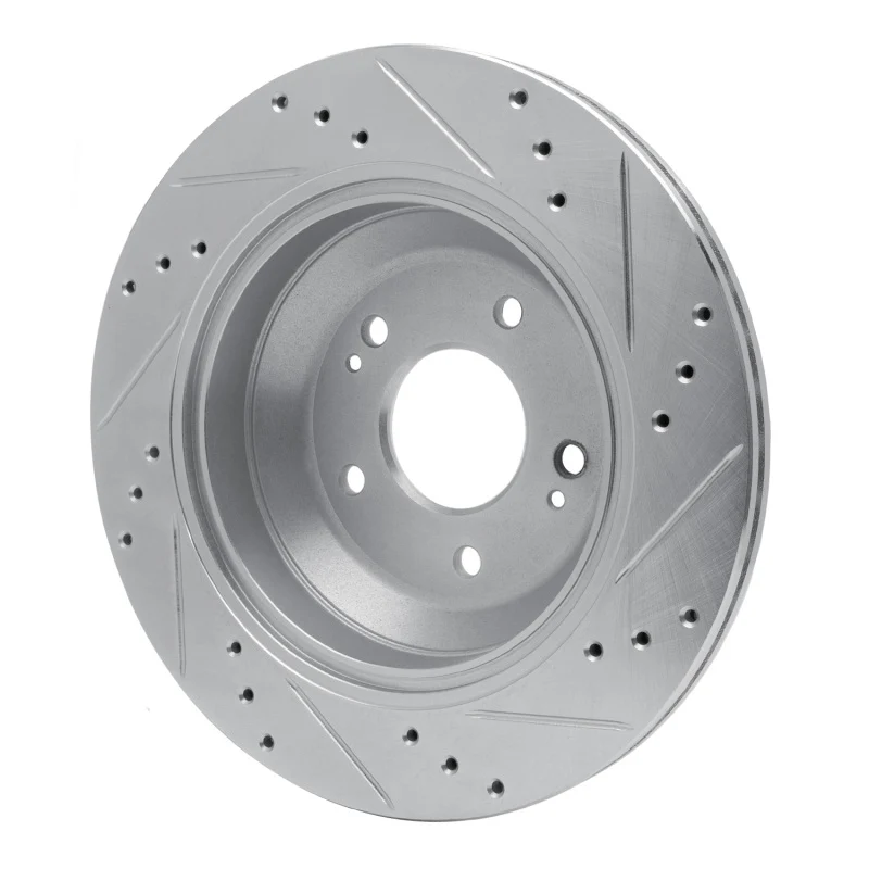 R1 11-17 Hyundai Equus Rear Left Drilled & Slotted Silver Brake Rotor - Image 5