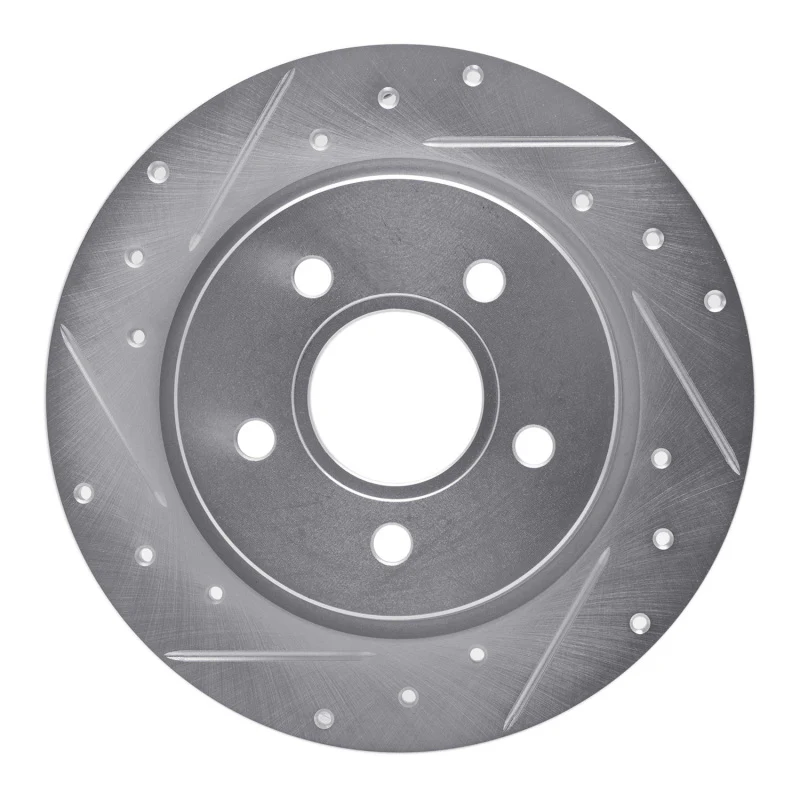 R1 12-18 Ford Focus Rear Left Drilled & Slotted Silver Brake Rotor