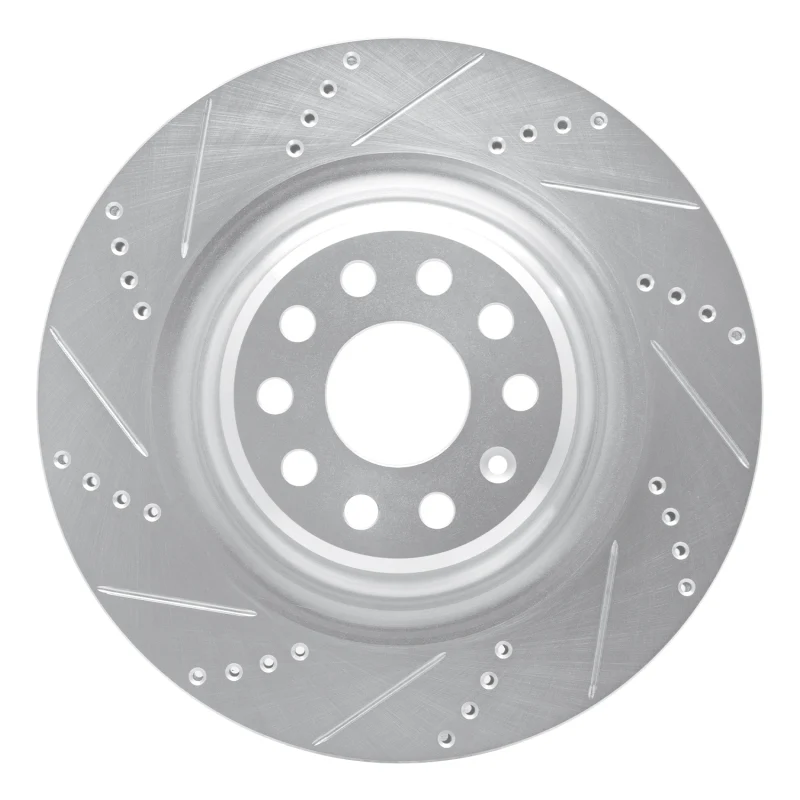 R1 12-21 Tesla Model S Rear Left Drilled & Slotted Silver Brake Rotor
