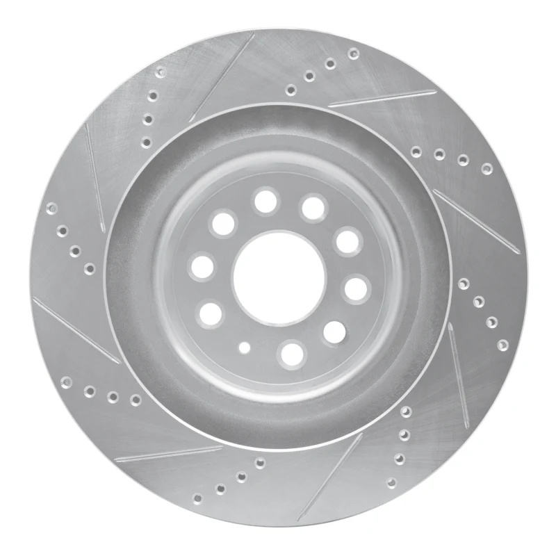 R1 12-21 Tesla Model S Rear Right Drilled & Slotted Silver Brake Rotor - Image 4