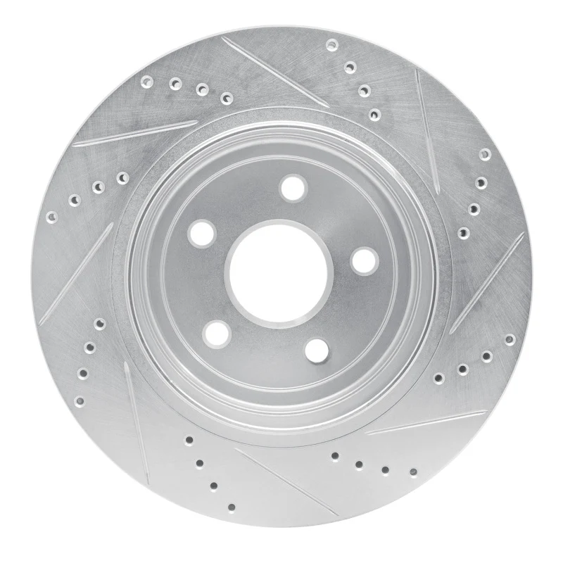 R1 12-25 Dodge Durango Rear Left Drilled & Slotted Silver Brake Rotor - Image 3
