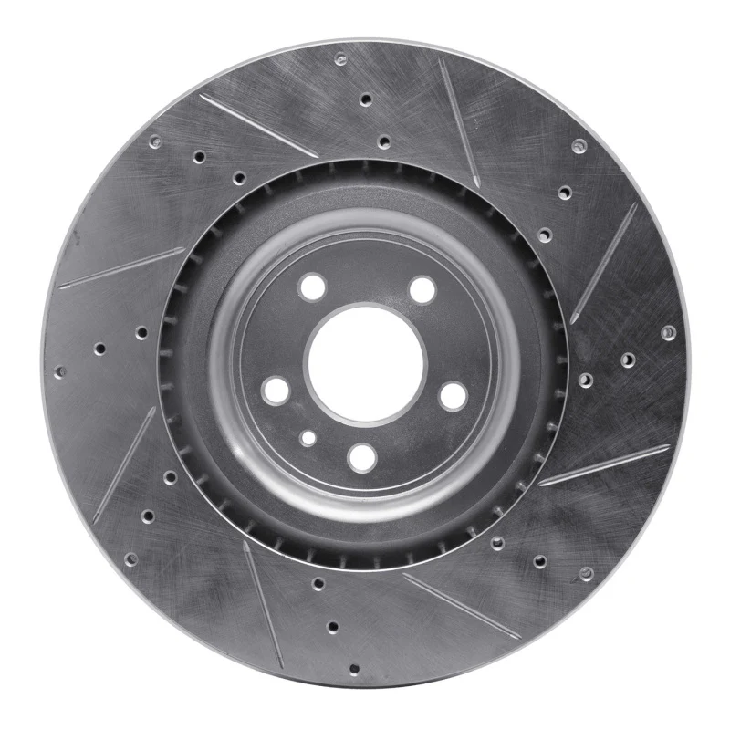 R1 13-14 Ford Mustang Front Left Drilled & Slotted Silver Brake Rotor - Image 4