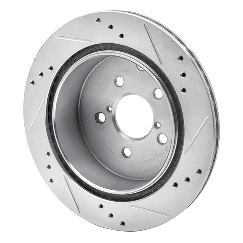 R1 14-18 Subaru Forester Rear Left Drilled & Slotted Silver Brake Rotor - Image 2
