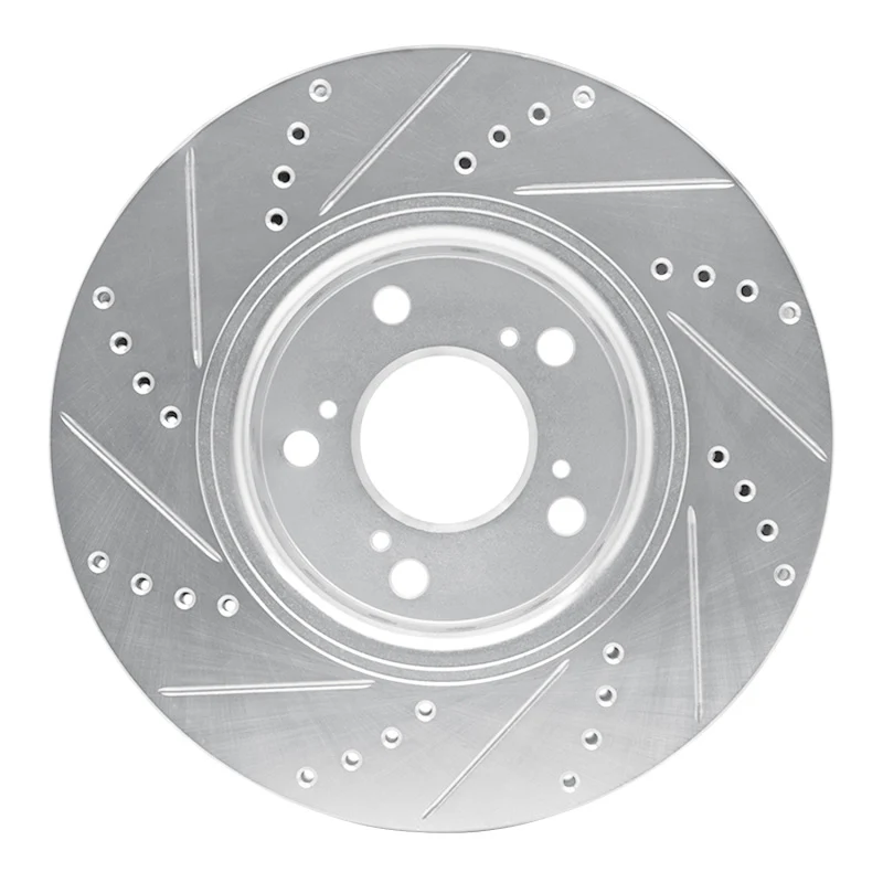 R1 14-20 Acura RLX Front Right Drilled & Slotted Silver Brake Rotor - Image 3
