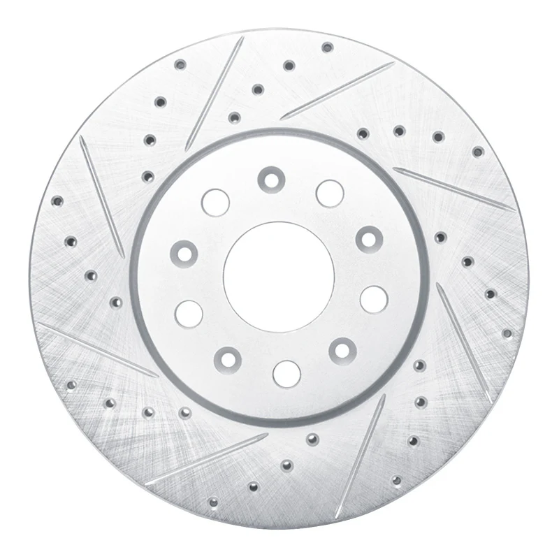 R1 14-20 Cadillac CT6 Front Left Drilled & Slotted Silver Brake Rotor