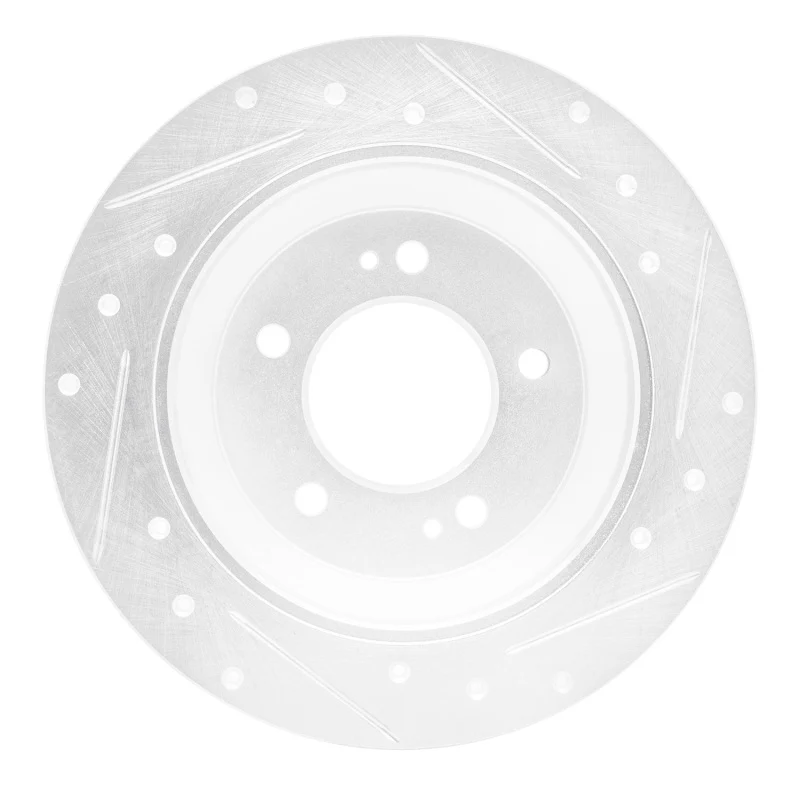 R1 14-23 Hyundai Kona Rear Left Drilled & Slotted Silver Brake Rotor - Image 2