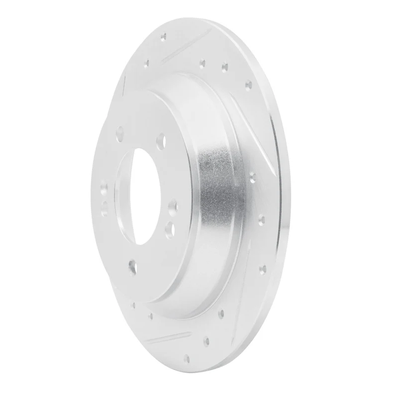 R1 14-23 Hyundai Kona Rear Left Drilled & Slotted Silver Brake Rotor - Image 3