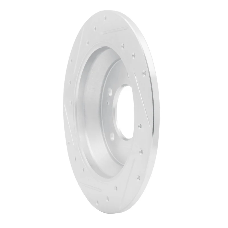 R1 14-23 Hyundai Kona Rear Right Drilled & Slotted Silver Brake Rotor - Image 3