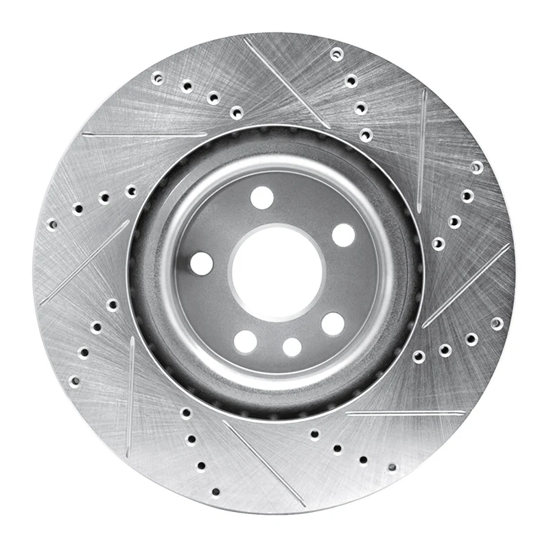 R1 15-19 Jaguar E-Pace Front Left Drilled & Slotted Silver Brake Rotor - Image 2