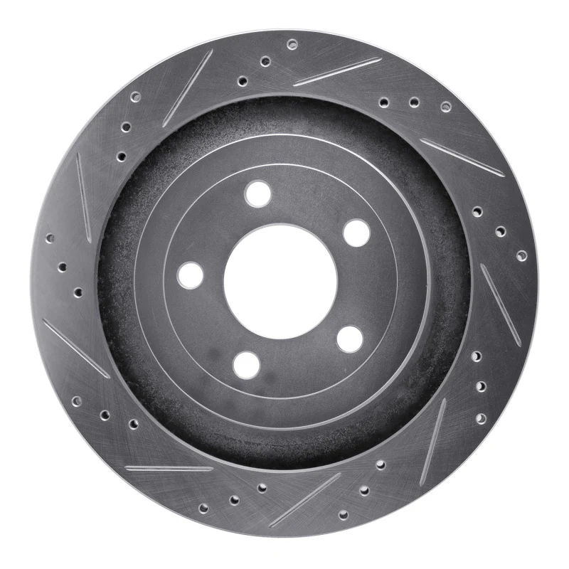 R1 15-23 Ford Mustang Rear Left Drilled & Slotted Silver Brake Rotor