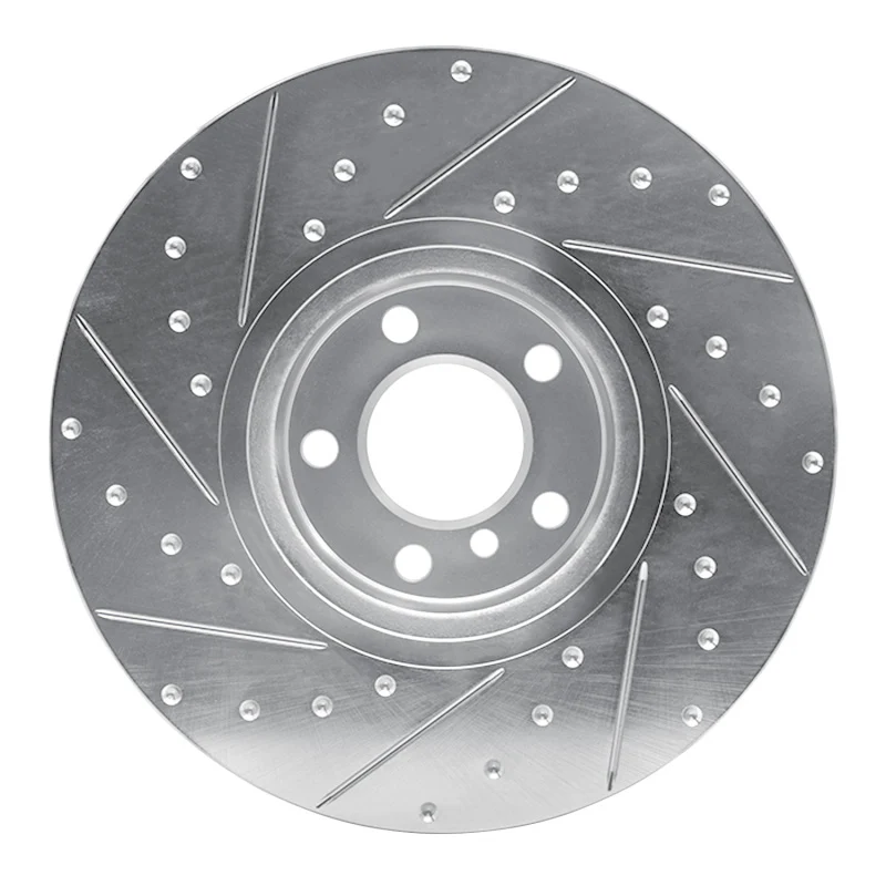 R1 16-18 BMW X4 Left Front Drilled & Slotted Silver Brake Rotor - Image 2