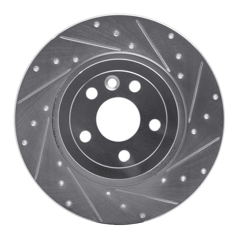 R1 16-19 Land Rover Range Rover Evoque Rear Right Drilled & Slotted Silver Brake Rotor