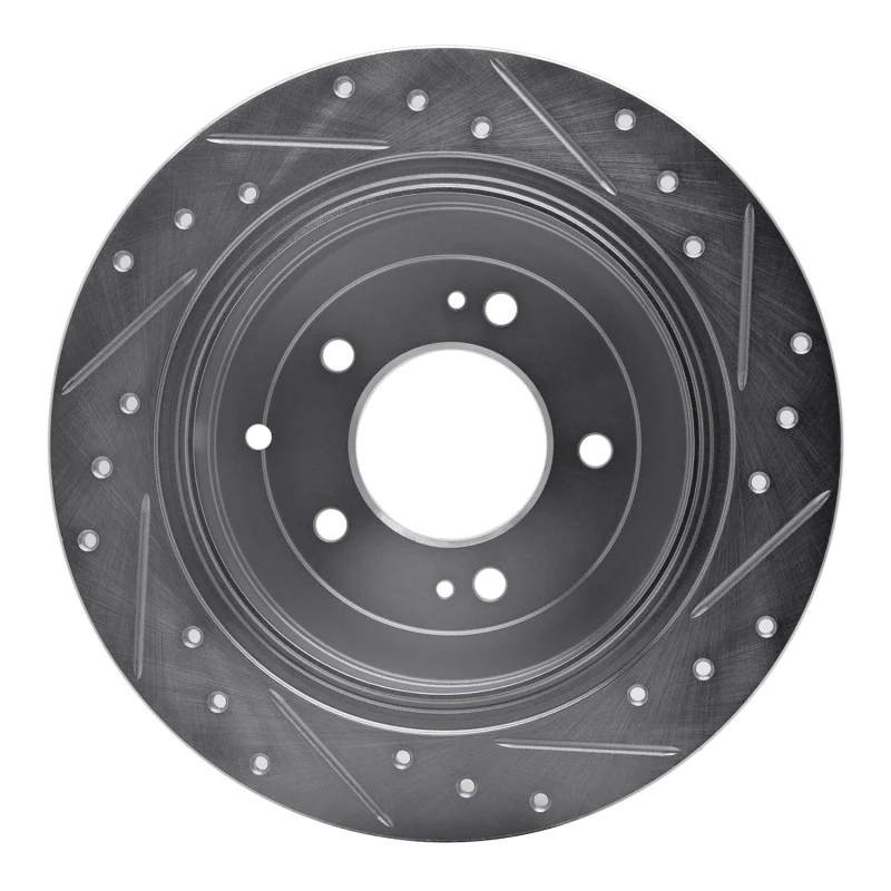 R1 16-22 Hyundai TUCSON Rear Left Drilled & Slotted Silver Brake Rotor - Image 2