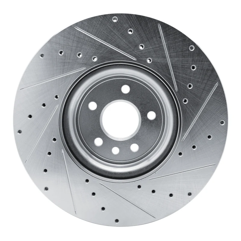 R1 16-24 Jaguar XF Front Left Drilled & Slotted Silver Brake Rotor - Image 2