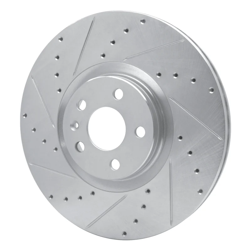 R1 16-26 Polestar Polestar 2 Front Left Drilled & Slotted Silver Brake Rotor - Image 2