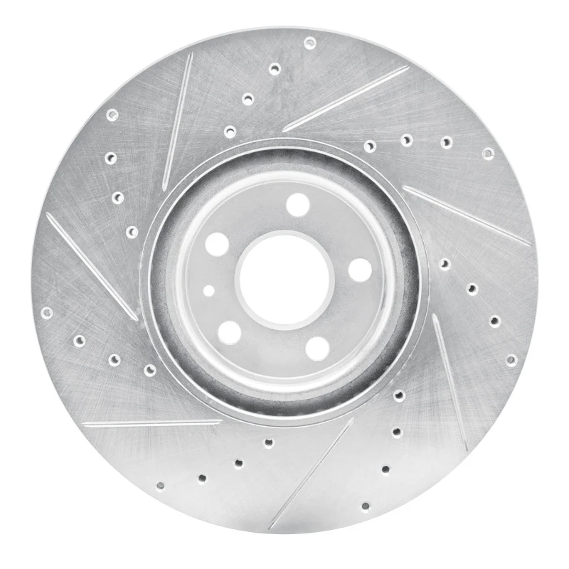 R1 16-26 Polestar Polestar 2 Front Right Drilled & Slotted Silver Brake Rotor - Image 2