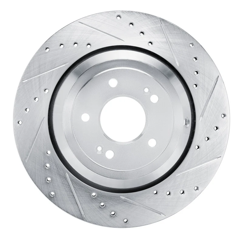 R1 17-19 Genesis G90 Rear Right Drilled & Slotted Silver Brake Rotor