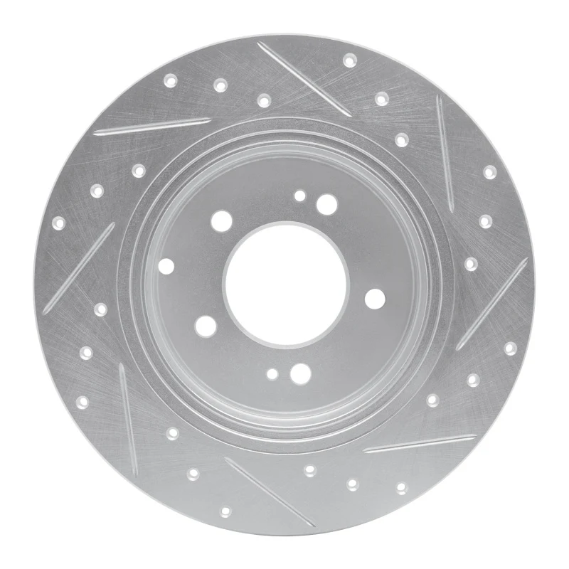 R1 17-19 Kia Cadenza Rear Left Drilled & Slotted Silver Brake Rotor - Image 2