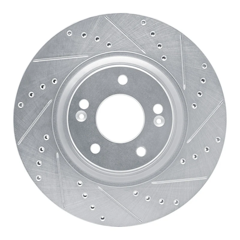R1 17-20 Kia Cadenza Front Right Drilled & Slotted Silver Brake Rotor