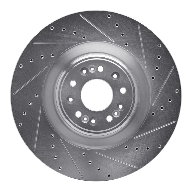 R1 17-22 Genesis G90 Front Right Drilled & Slotted Silver Brake Rotor