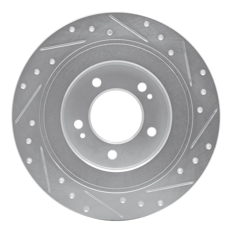 R1 17-23 Hyundai Kona EV Rear Left Drilled & Slotted Silver Brake Rotor - Image 2