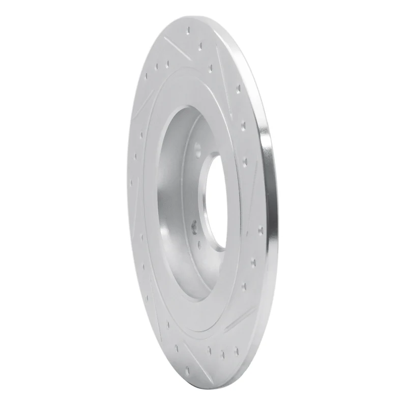 R1 17-23 Hyundai Kona EV Rear Left Drilled & Slotted Silver Brake Rotor - Image 3