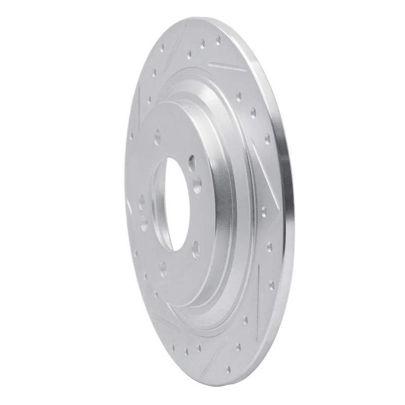 R1 17-23 Hyundai Kona EV Rear Left Drilled & Slotted Silver Brake Rotor - Image 5
