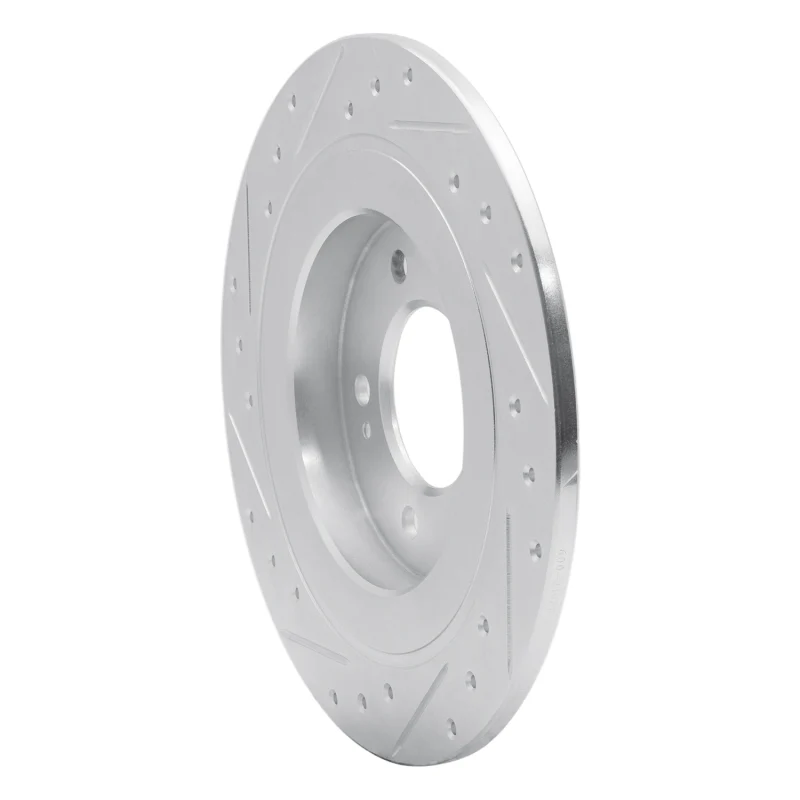 R1 17-23 Hyundai Kona EV Rear Right Drilled & Slotted Silver Brake Rotor - Image 3