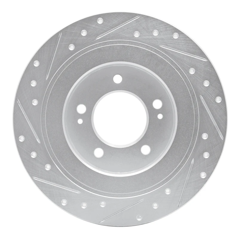 R1 17-23 Hyundai Kona EV Rear Right Drilled & Slotted Silver Brake Rotor - Image 4