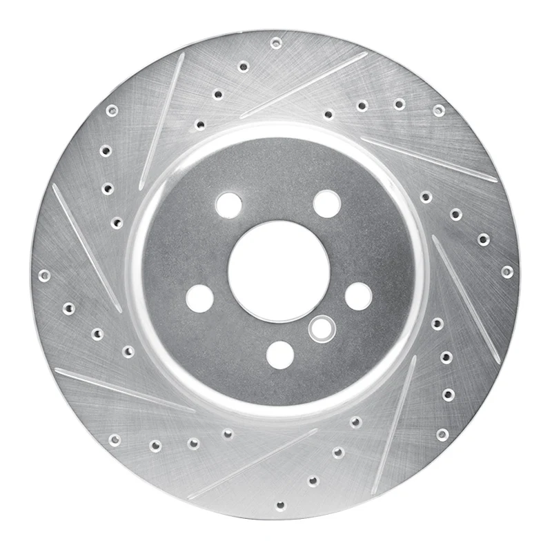 R1 17-25 BMW 530E Front Left Drilled & Slotted Silver Brake Rotor