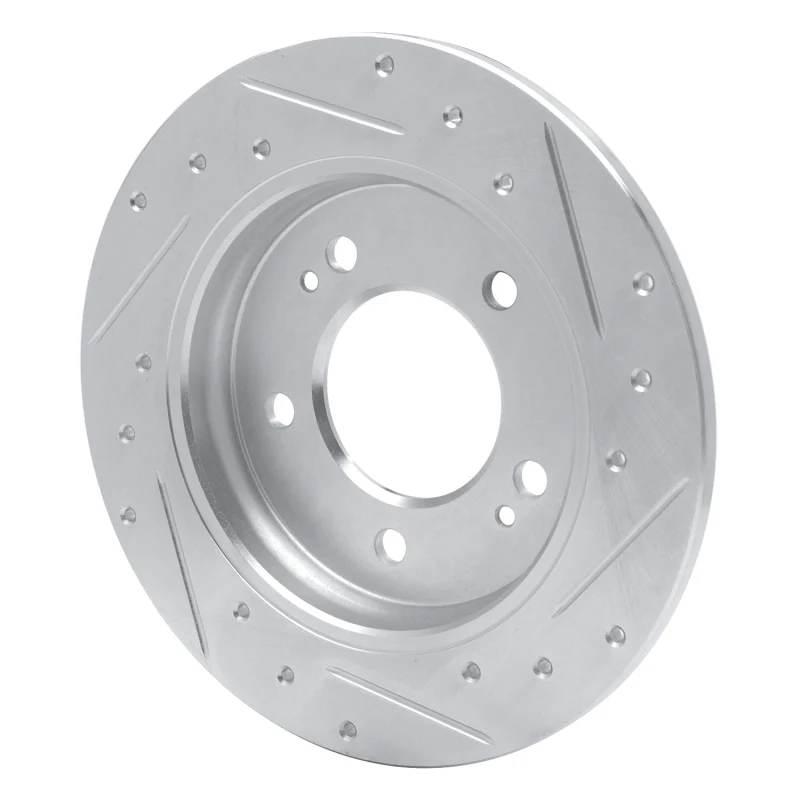 R1 17-25 Hyundai Elantra GT Rear Left Drilled & Slotted Silver Brake Rotor - Image 2