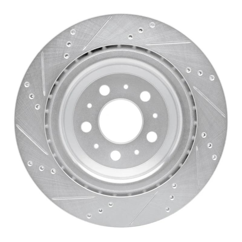 R1 17-25 Tesla Model 3 Rear Right Drilled & Slotted Silver Brake Rotor - Image 3