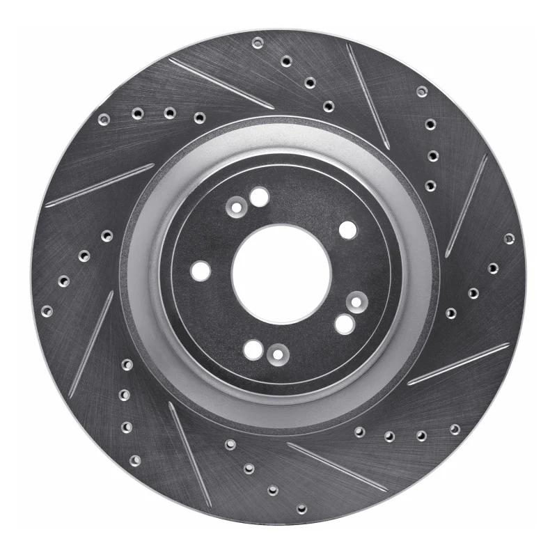R1 18-20 Genesis G80 Front Right Drilled & Slotted Silver Brake Rotor
