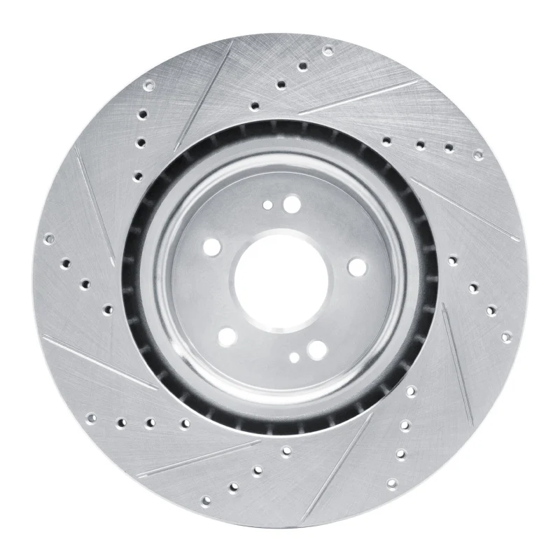 R1 18-22 Genesis G70 Front Right Drilled & Slotted Silver Brake Rotor - Image 2