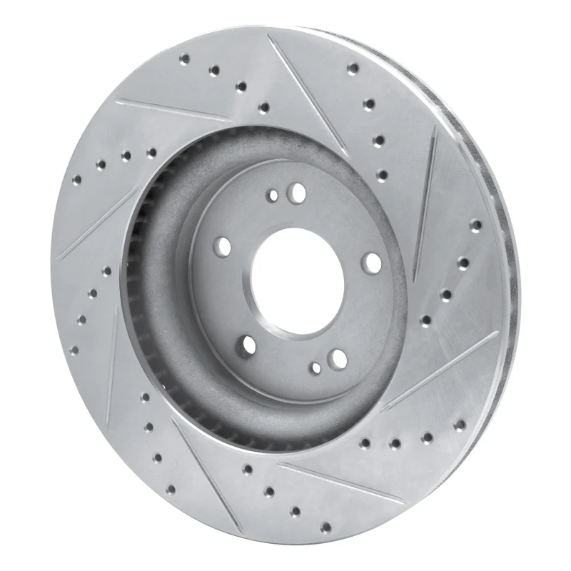 R1 18-23 Genesis G70 Front Left Drilled & Slotted Silver Brake Rotor - Image 4