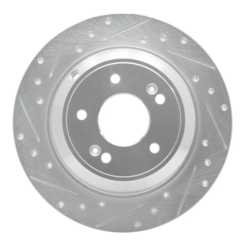 R1 18-23 Genesis G70 Rear Left Drilled & Slotted Silver Brake Rotor