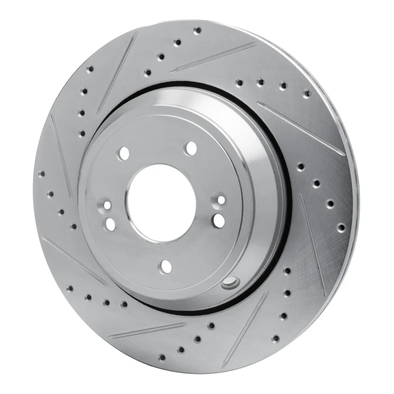 R1 18-23 Genesis G80 Rear Left Drilled & Slotted Silver Brake Rotor - Image 2