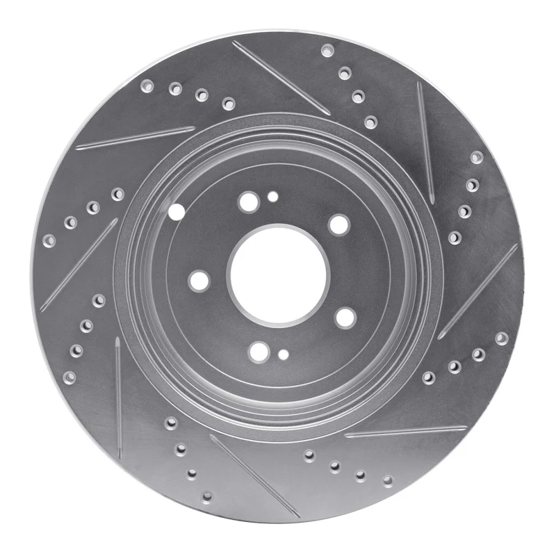 R1 18-25 Genesis G70 Rear Left Drilled & Slotted Silver Brake Rotor - Image 2