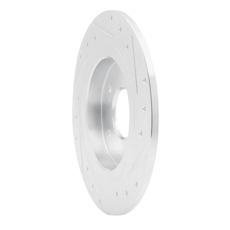R1 18-25 Hyundai Kona Rear Left Drilled & Slotted Silver Brake Rotor - Image 3