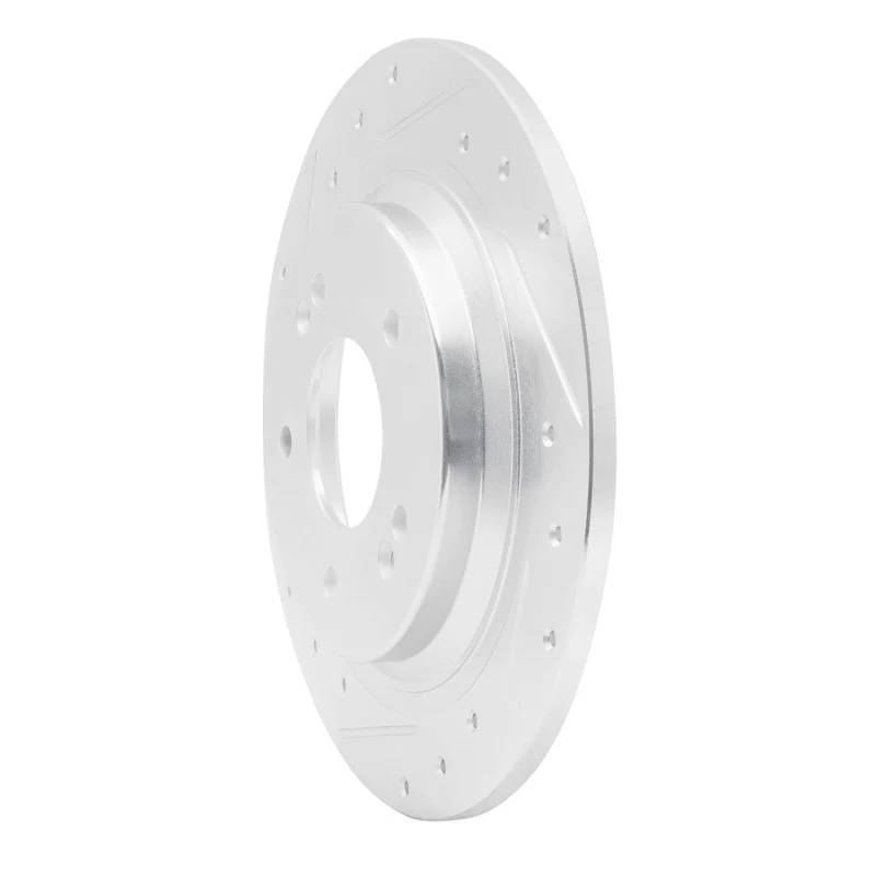 R1 18-25 Hyundai Kona Rear Left Drilled & Slotted Silver Brake Rotor - Image 4
