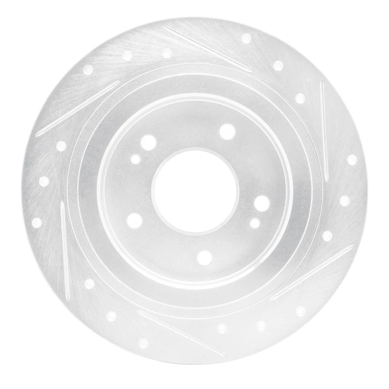 R1 18-25 Hyundai Kona Rear Left Drilled & Slotted Silver Brake Rotor - Image 5