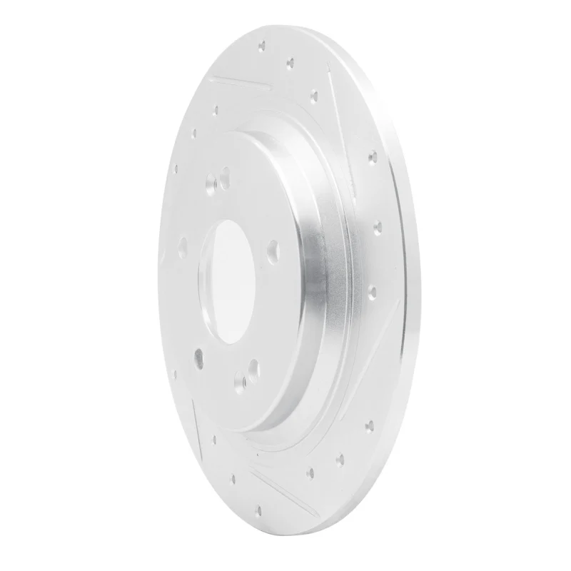 R1 18-25 Hyundai Kona Rear Right Drilled & Slotted Silver Brake Rotor - Image 2