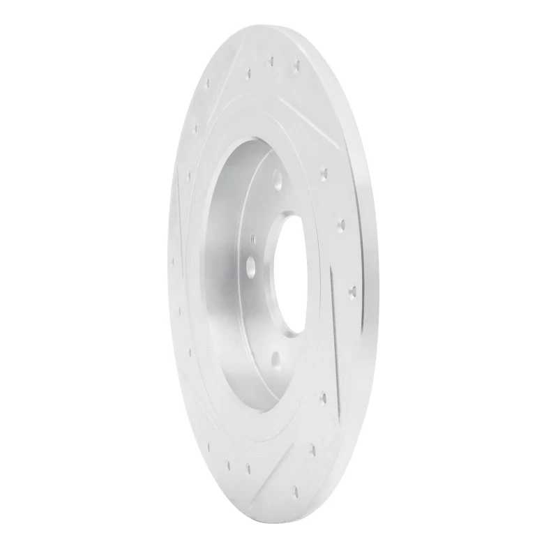 R1 18-25 Hyundai Kona Rear Right Drilled & Slotted Silver Brake Rotor - Image 3