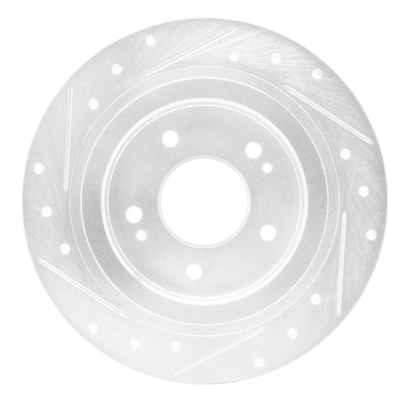 R1 18-25 Hyundai Kona Rear Right Drilled & Slotted Silver Brake Rotor - Image 5