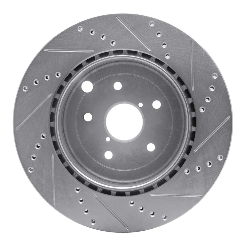 R1 18-25 Subaru WRX STI Rear Left Drilled & Slotted Silver Brake Rotor - Image 2